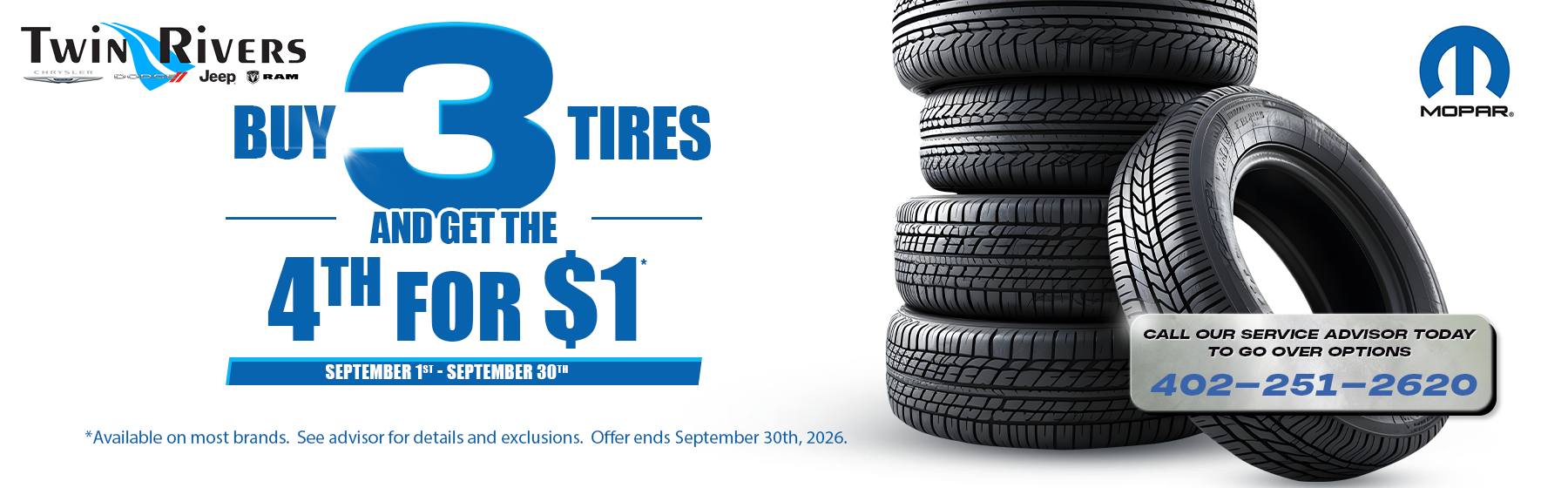 Buy 3 Tires Get 4th for $1